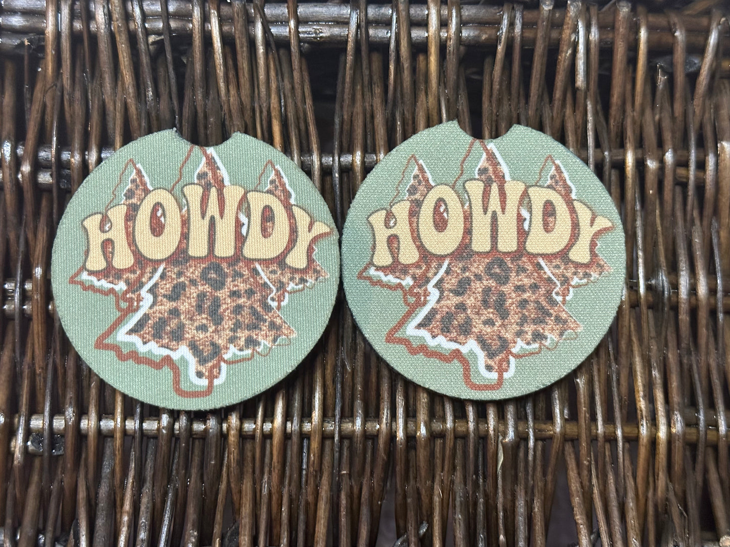 Green Howdy Car Coasters
