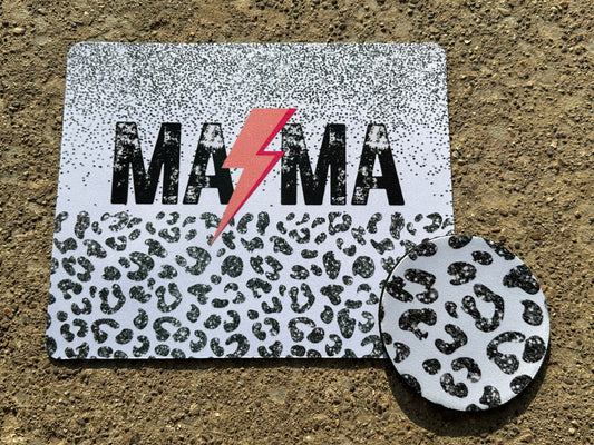 Glitter Leopard Mama Mouse Pad & Coaster Set
