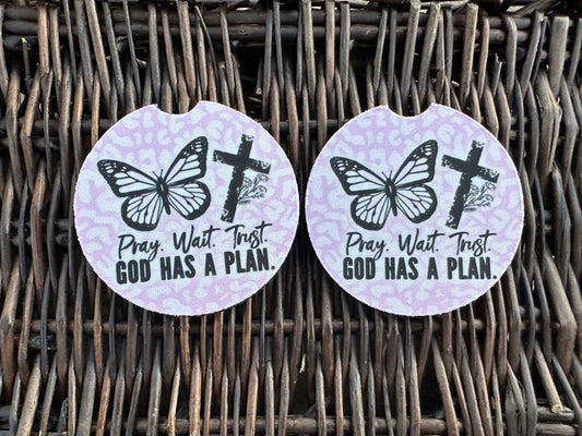 Pray Wait Trust Car Coasters