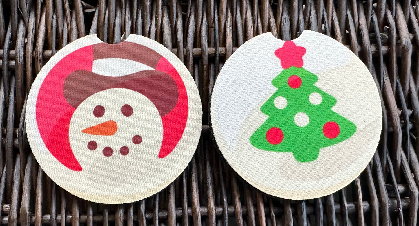 Snowman & Christmas Tree Sugar Cookie Car Coasters