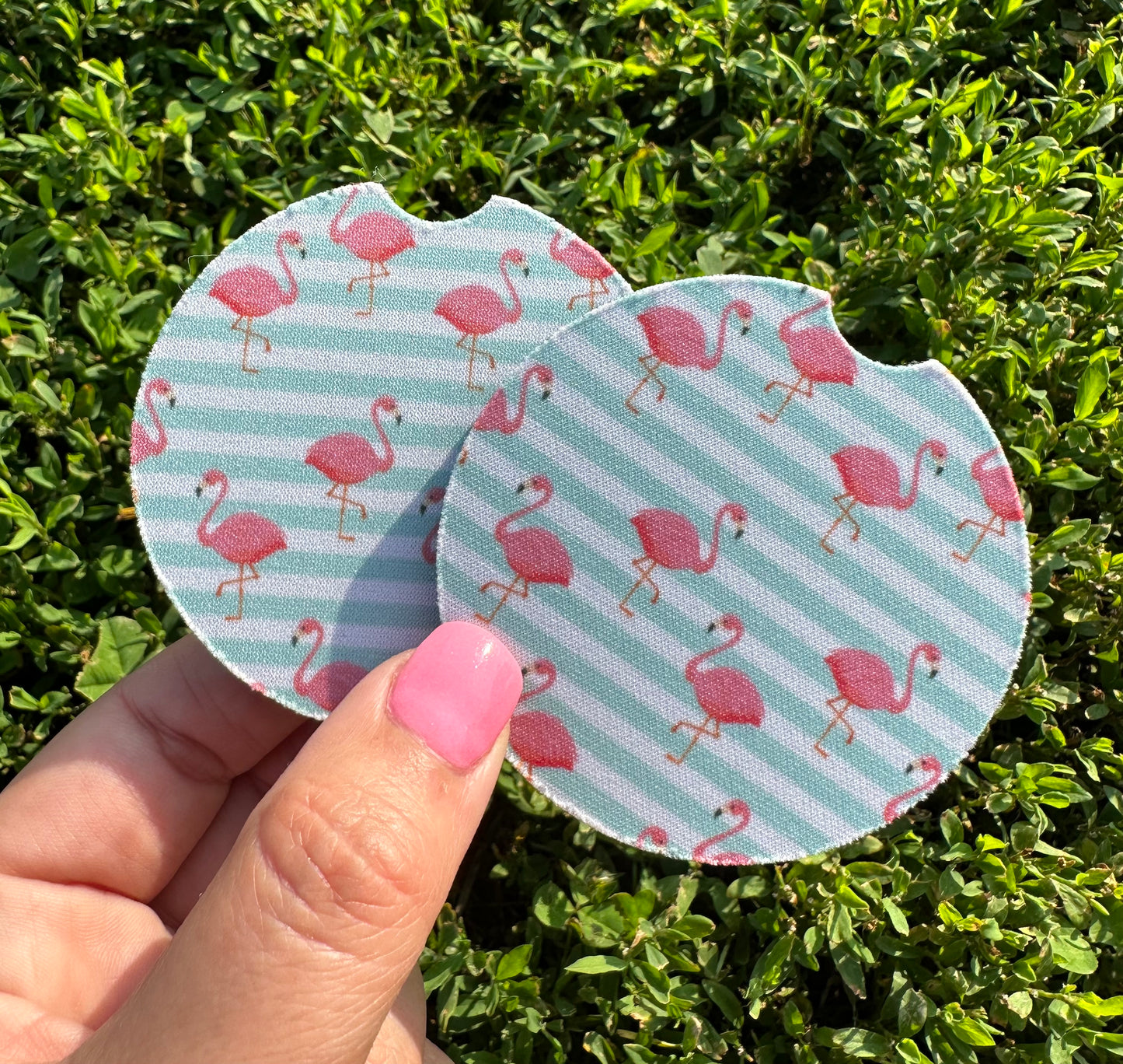 Stripe Flamingo Car Coasters