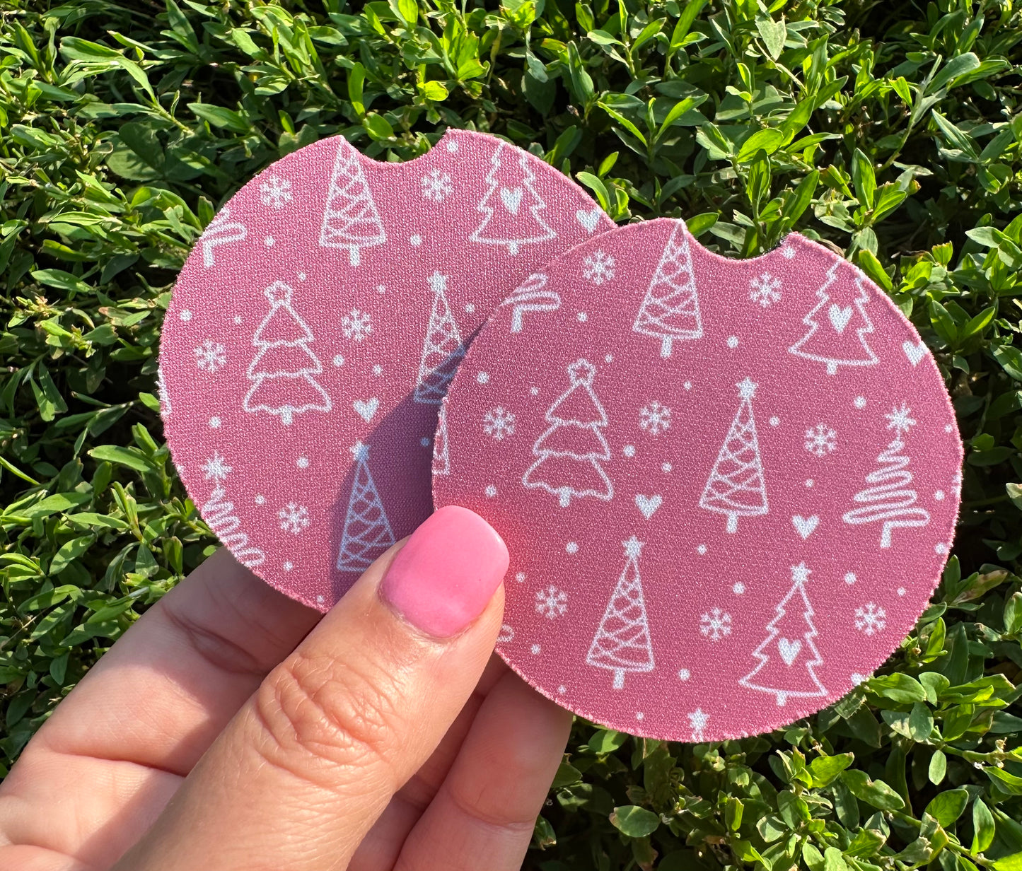 Pink Christmas Tree Car Coasters