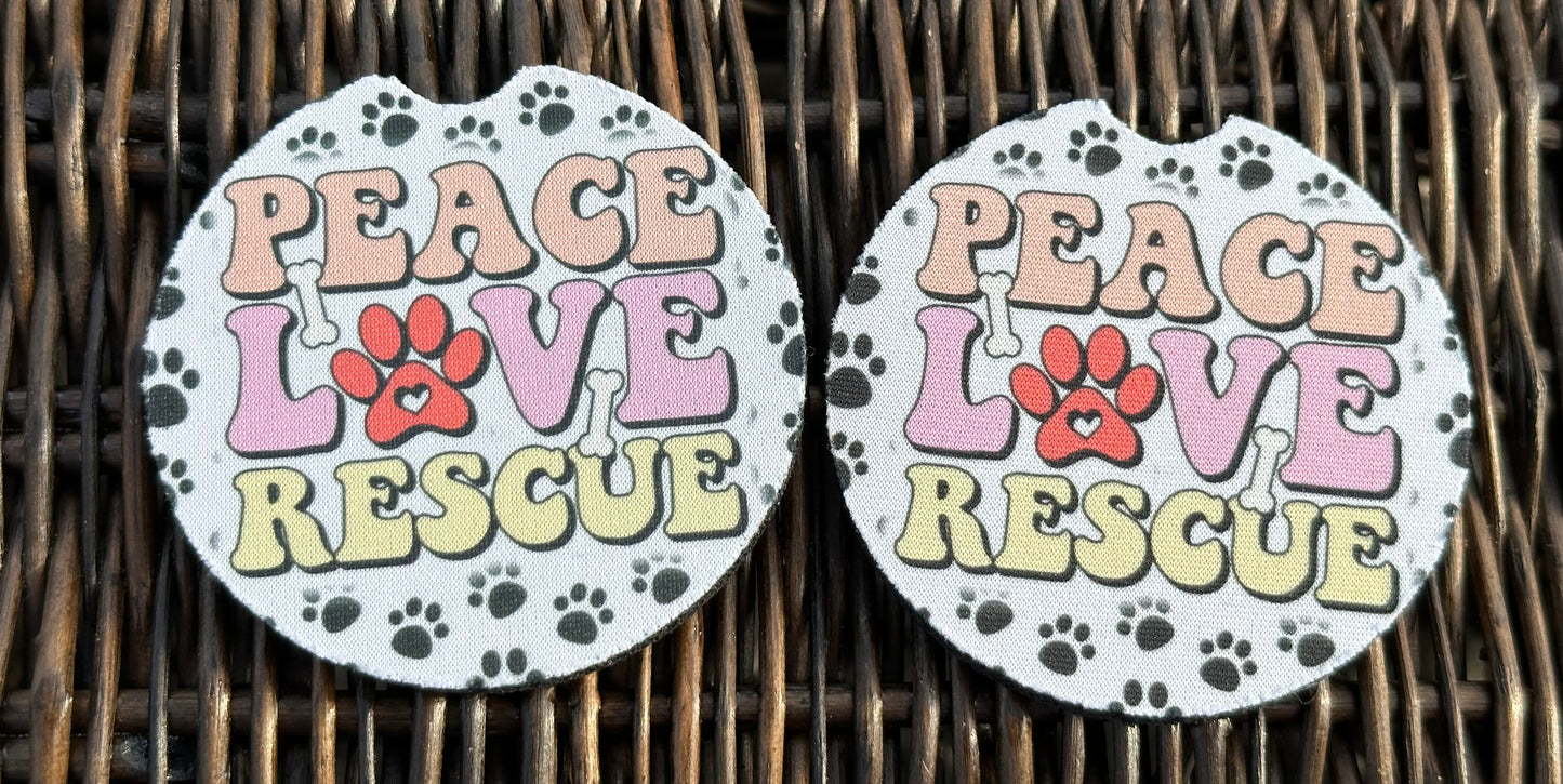 Peace Love Rescue Car Coasters
