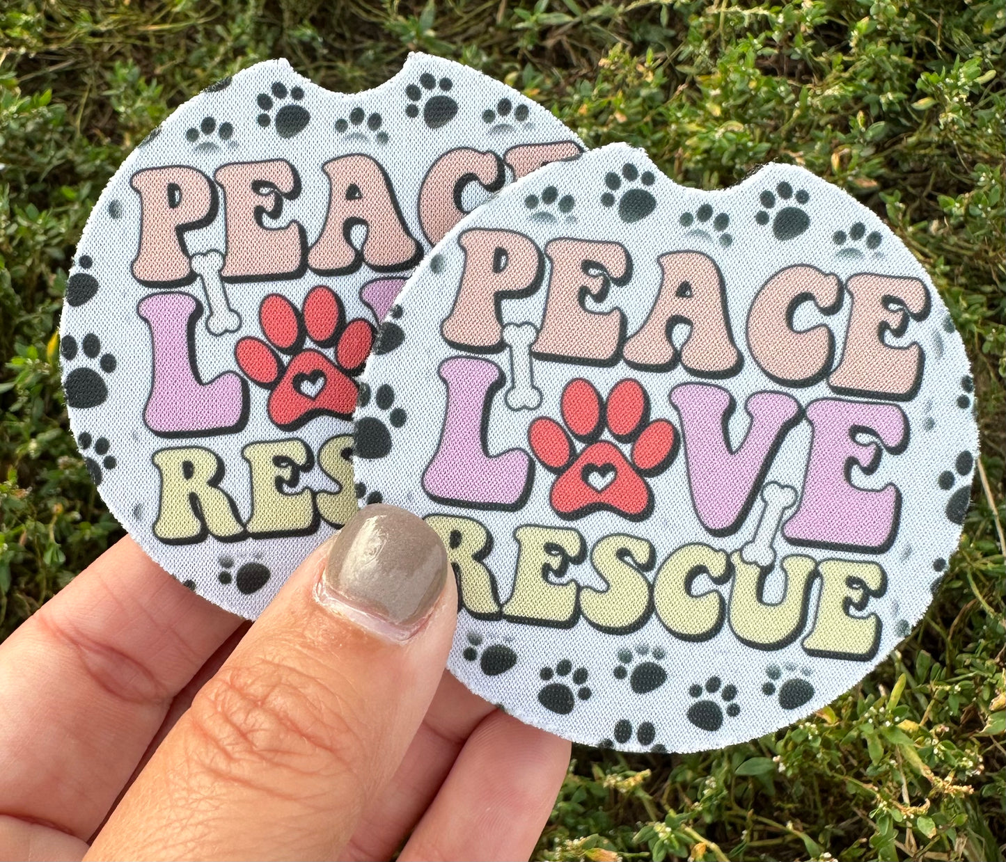 Peace Love Rescue Car Coasters