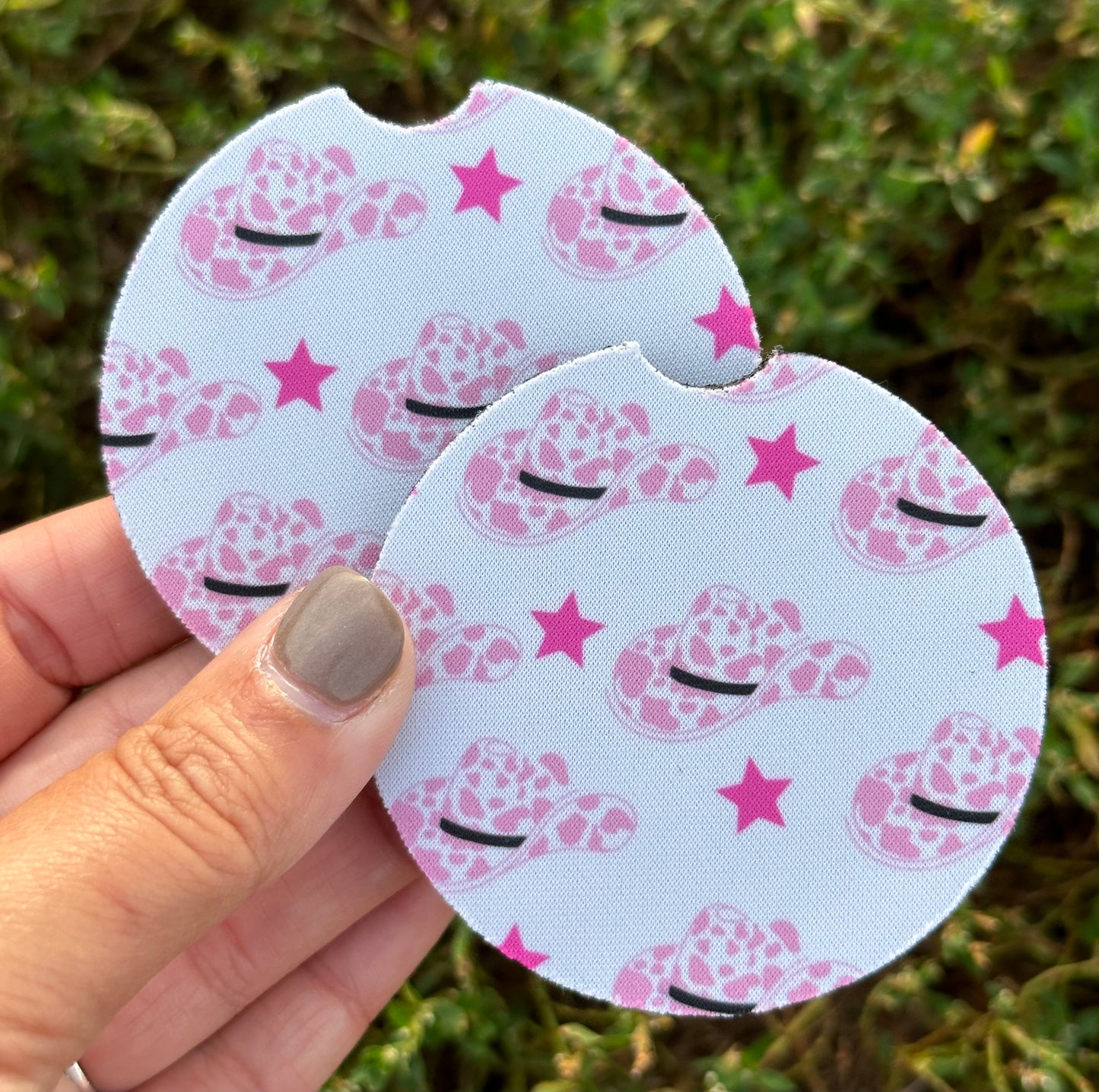 Pink Cow Print Hat Car Coasters