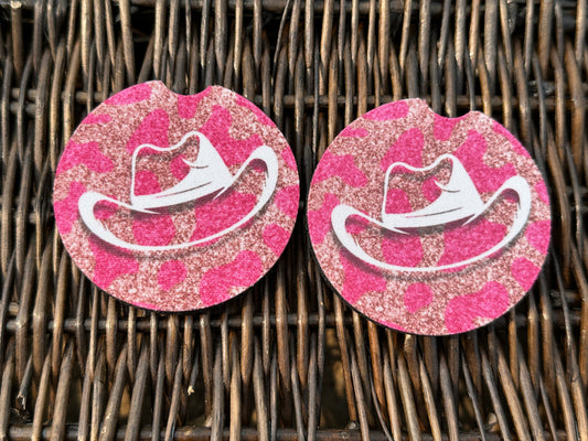 Pink & Gold Cowboy Hat Car Coasters