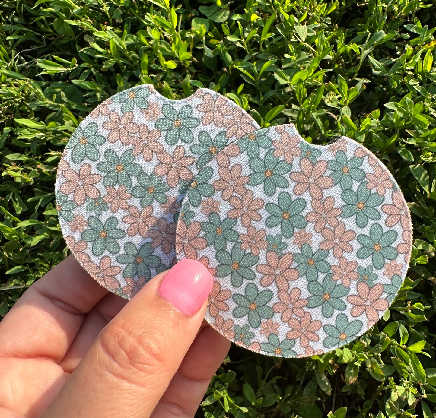 Peach & Mint Floral Car Coasters