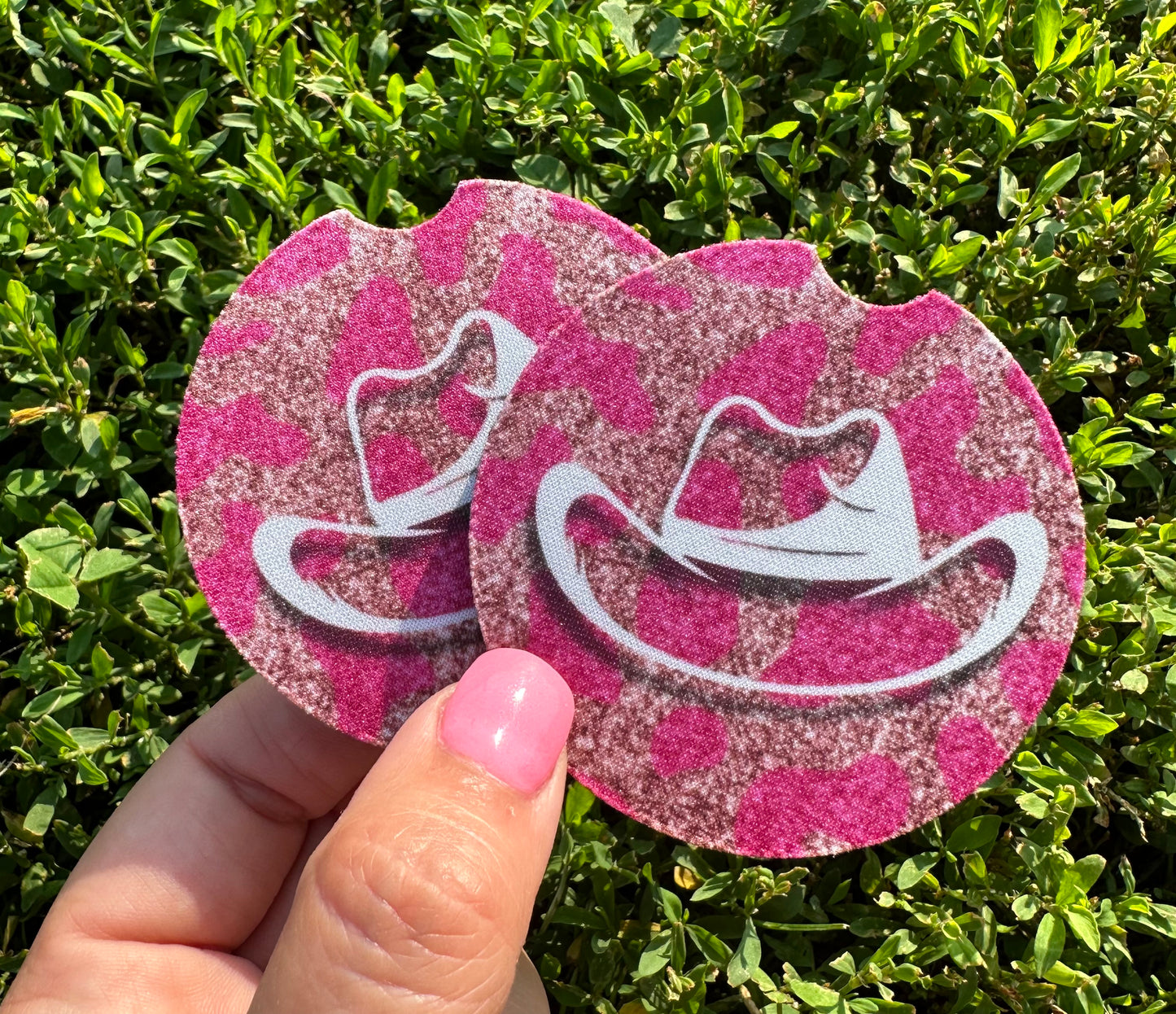 Pink & Gold Cowboy Hat Car Coasters