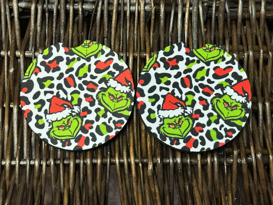 Green Guy Red Leopard Car Coasters