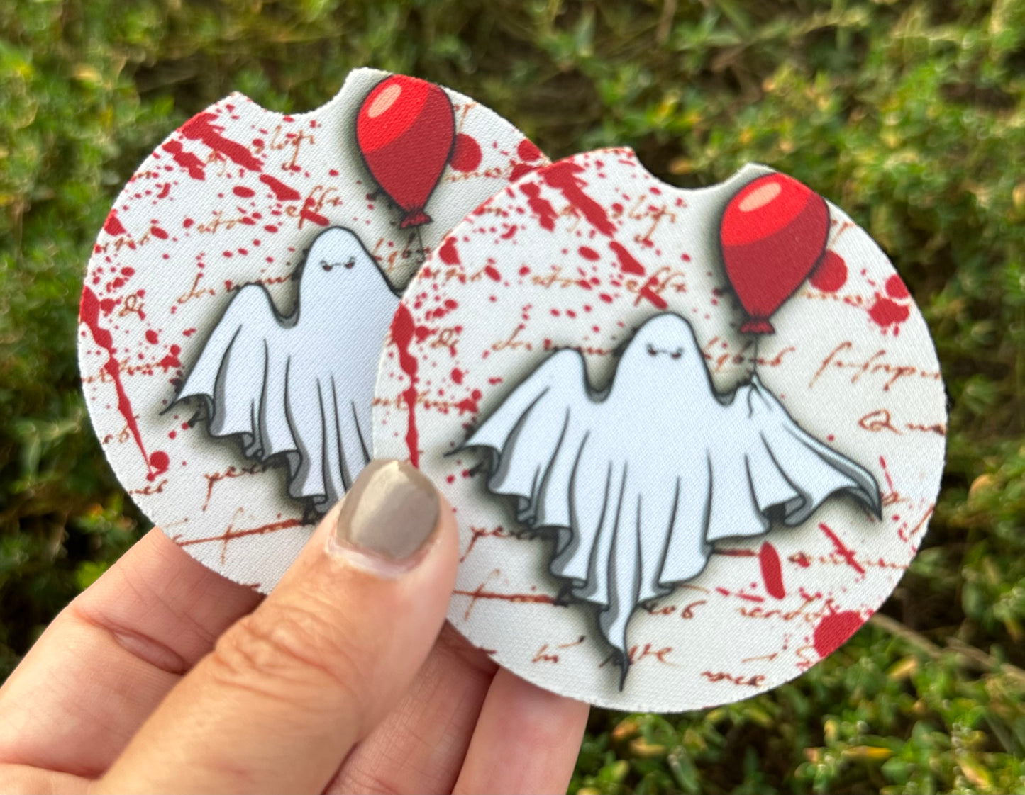 Ghost with Balloon Car Coasters