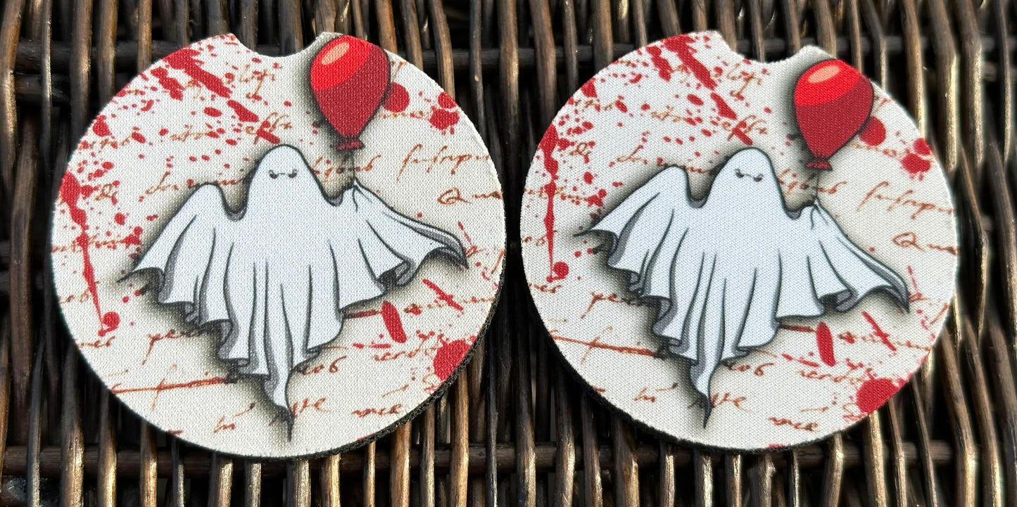 Ghost with Balloon Car Coasters