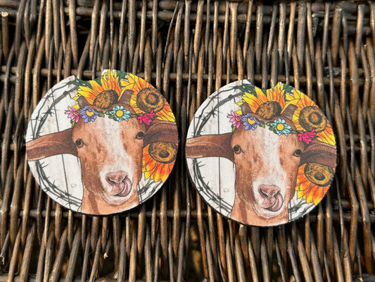 Sunflower Goat Car Coasters