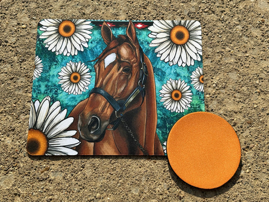 Floral Horse Mouse Pad & Coaster Set
