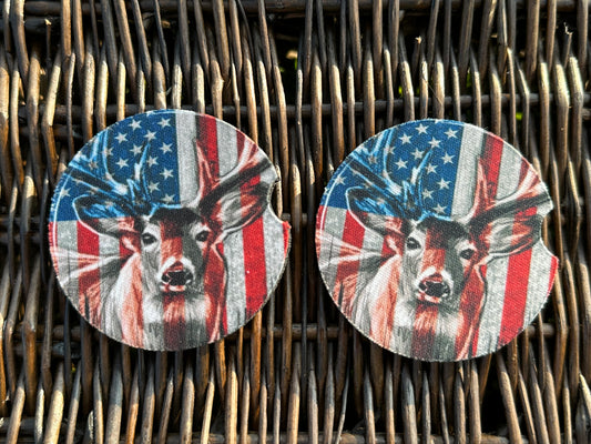 American Flag Deer Car Coasters