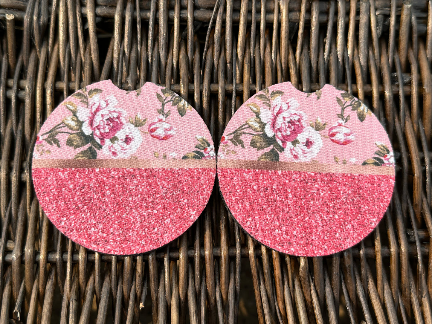 Floral Glitter Car Coasters