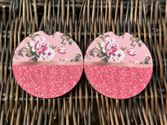 Floral Glitter Car Coasters