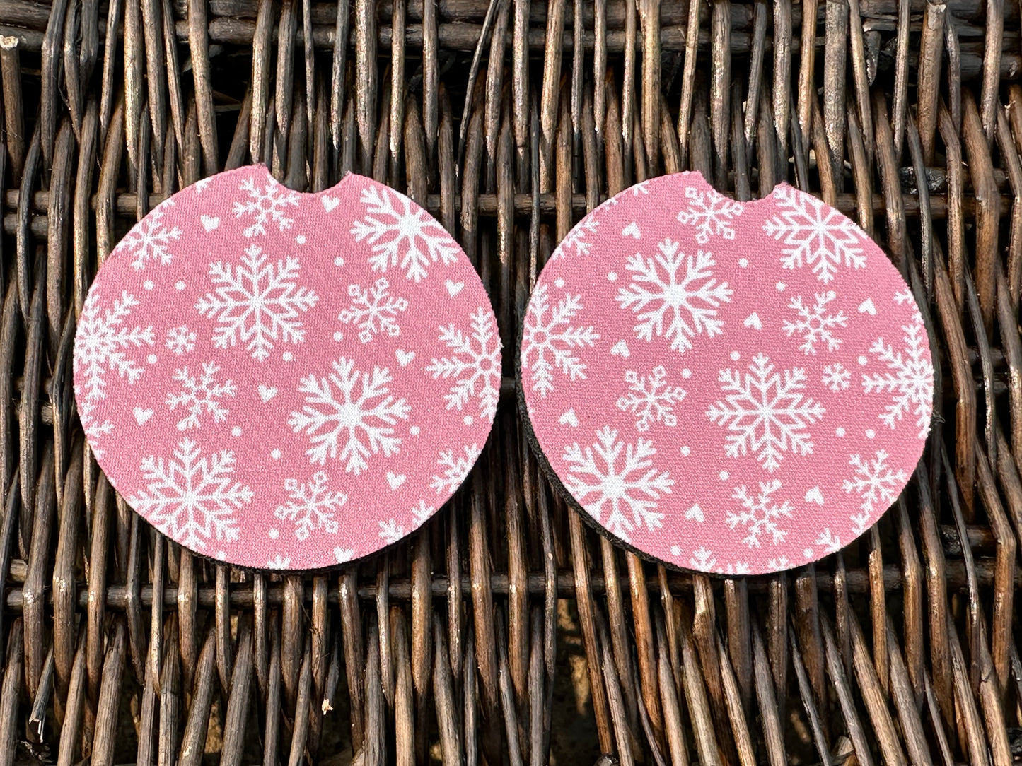 Pink Snowflake Car Coasters