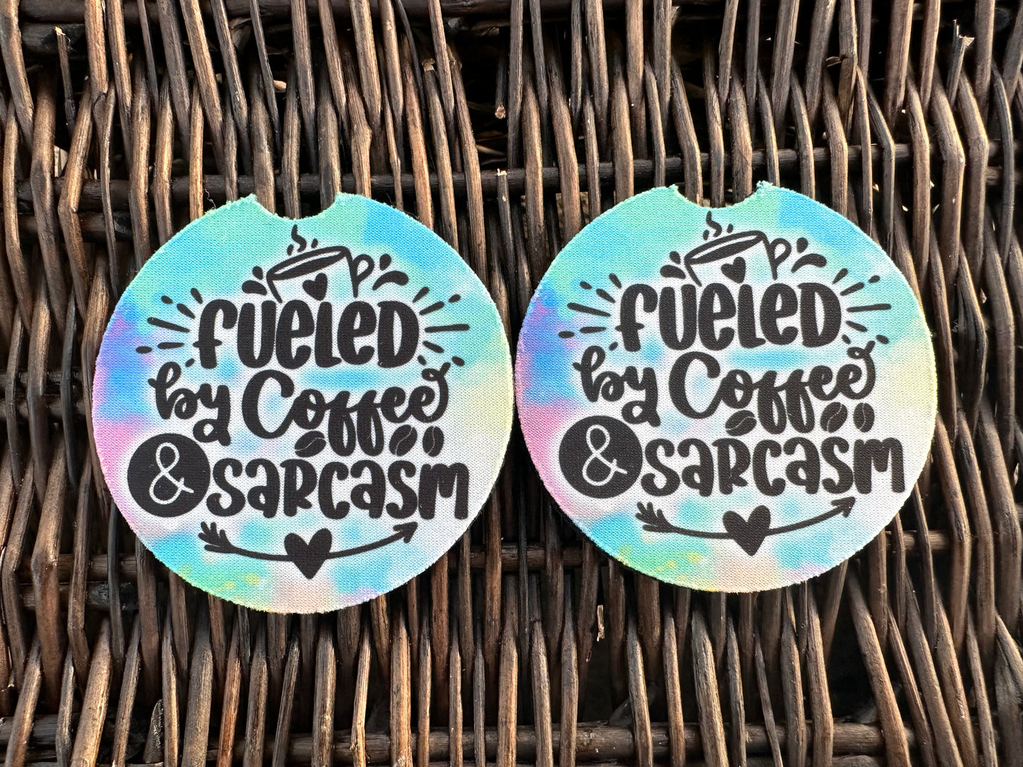 Fueled By Coffee & Sarcasm Car Coasters