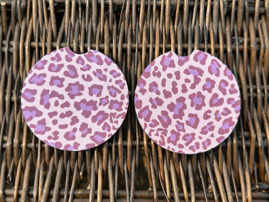 Purple Leopard Car Coasters