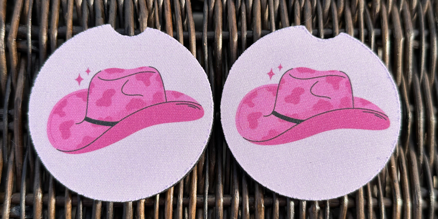 Pink Cowgirl Hat Car Coasters