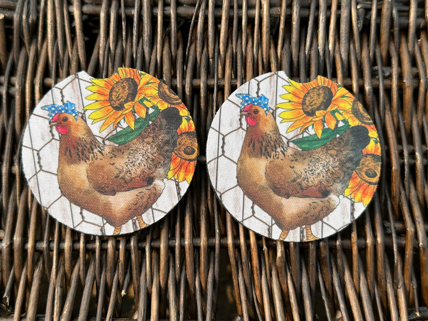 Sunflower Chicken Car Coasters