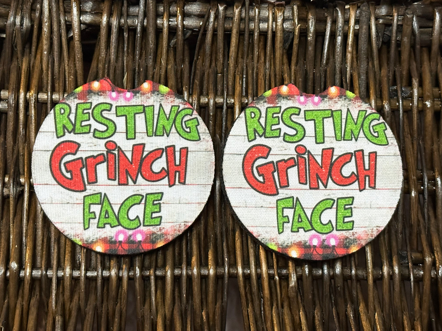 Resting Grinch Face Car Coasters