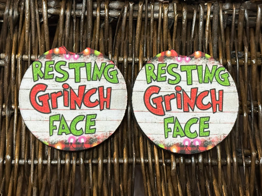 Resting Grinch Face Car Coasters