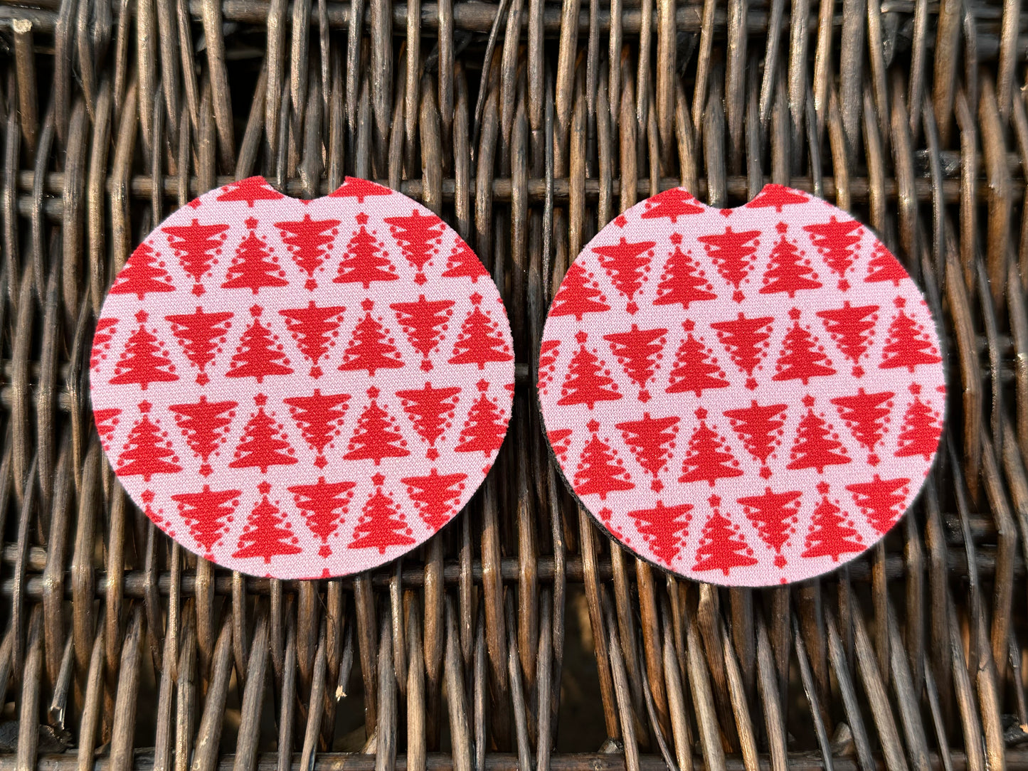 Pink & Red Christmas Tree Car Coasters