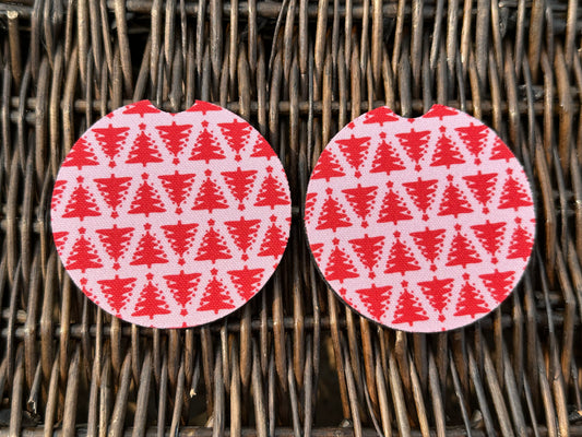 Pink & Red Christmas Tree Car Coasters