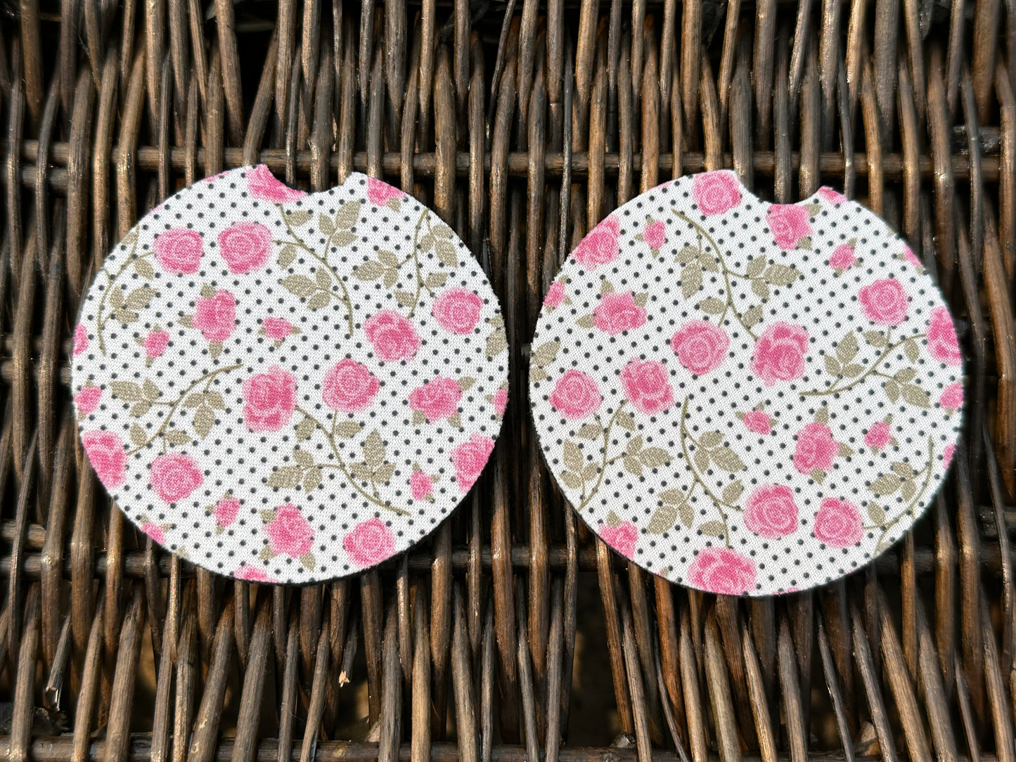 White Floral Car Coasters