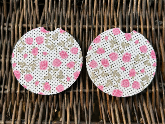 White Floral Car Coasters