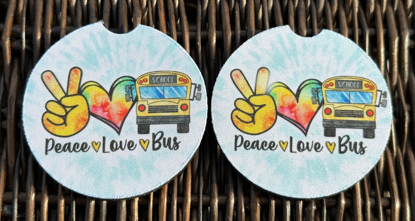 Peace Love Bus Car Coasters