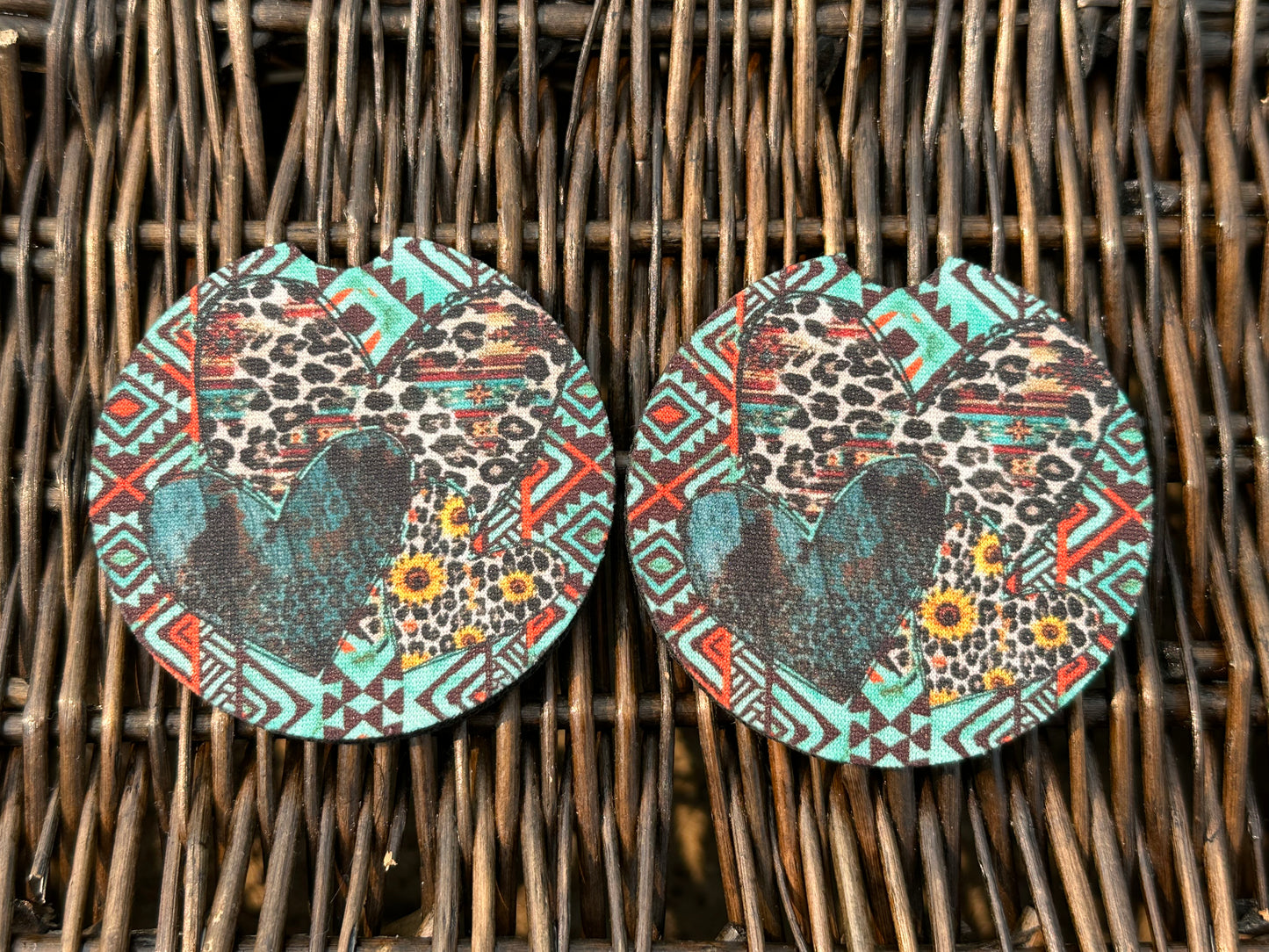 Western Heart Car Coasters