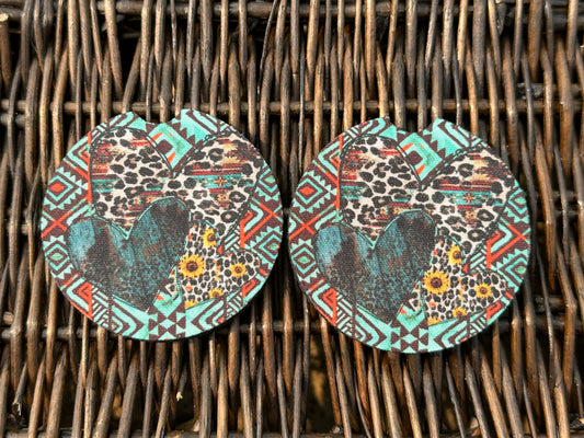 Western Heart Car Coasters