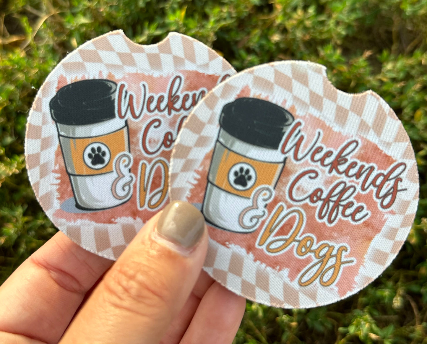 Weekends Coffee & Dogs Car Coasters