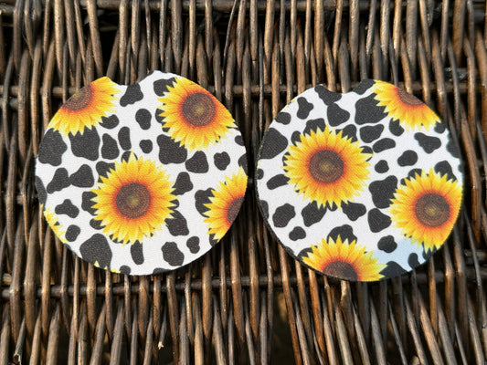 Cow Print Sunflower Car Coasters