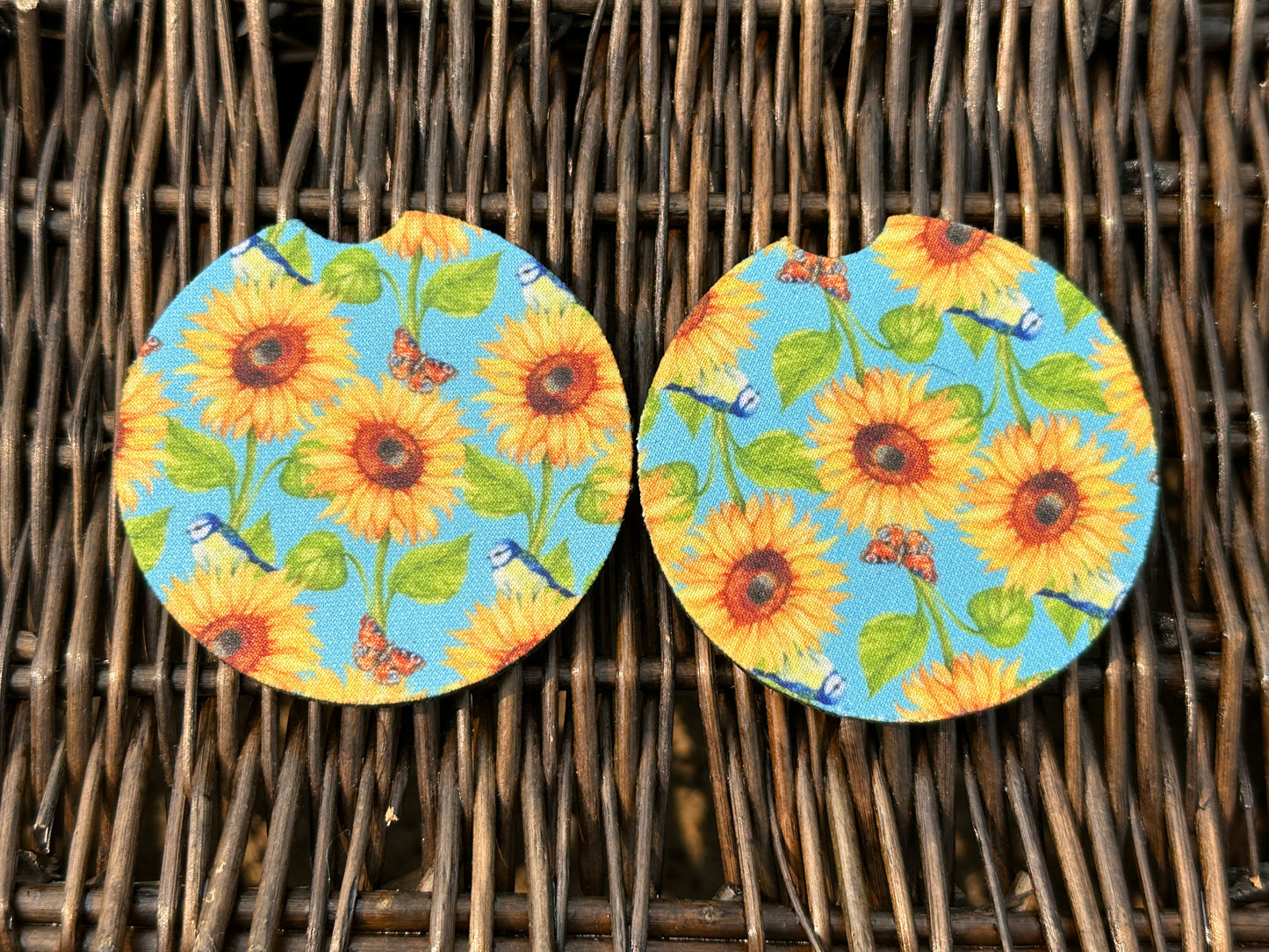 Blue Sunflower Car Coasters