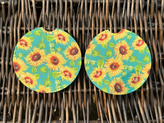 Green Sunflower Car Coasters
