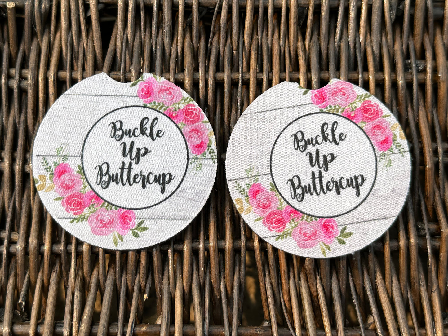 Buckle Up Buttercup Car Coasters