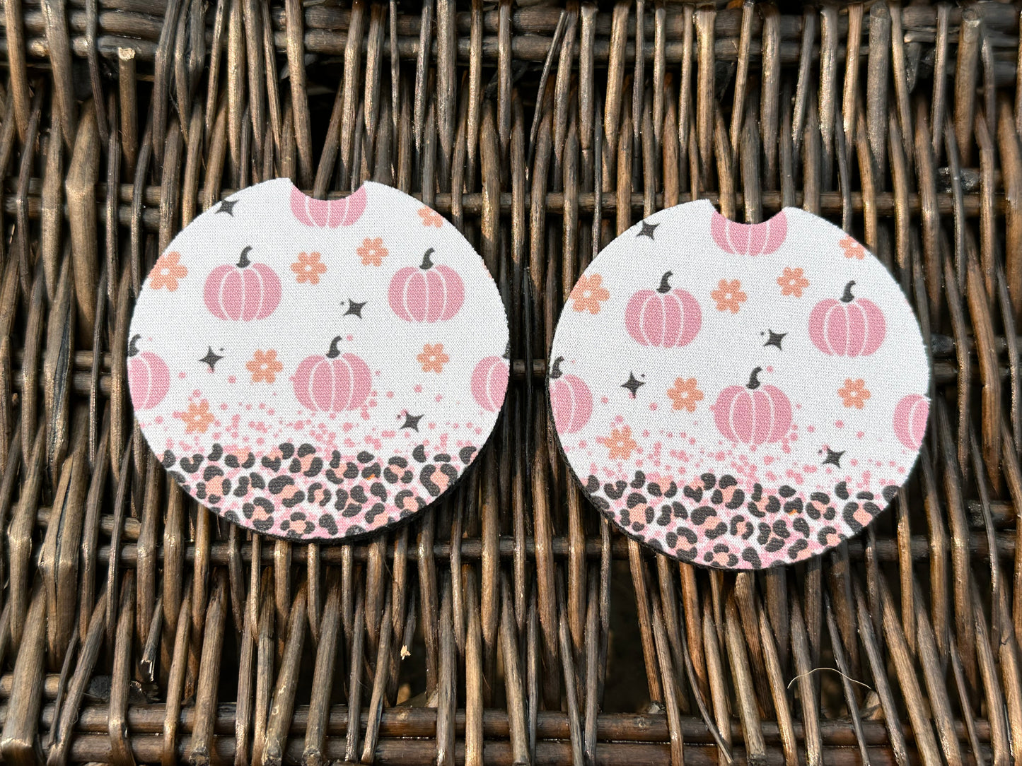 White & Pink Pumpkin Car Coasters