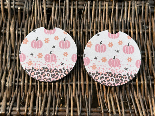 White & Pink Pumpkin Car Coasters