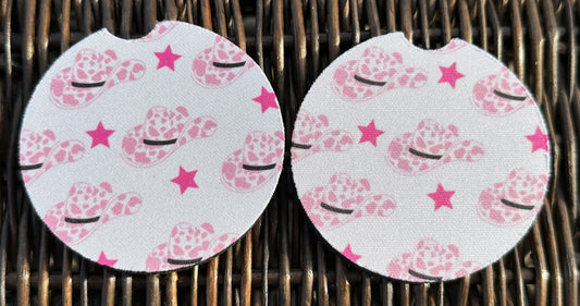 Pink Cow Print Hat Car Coasters