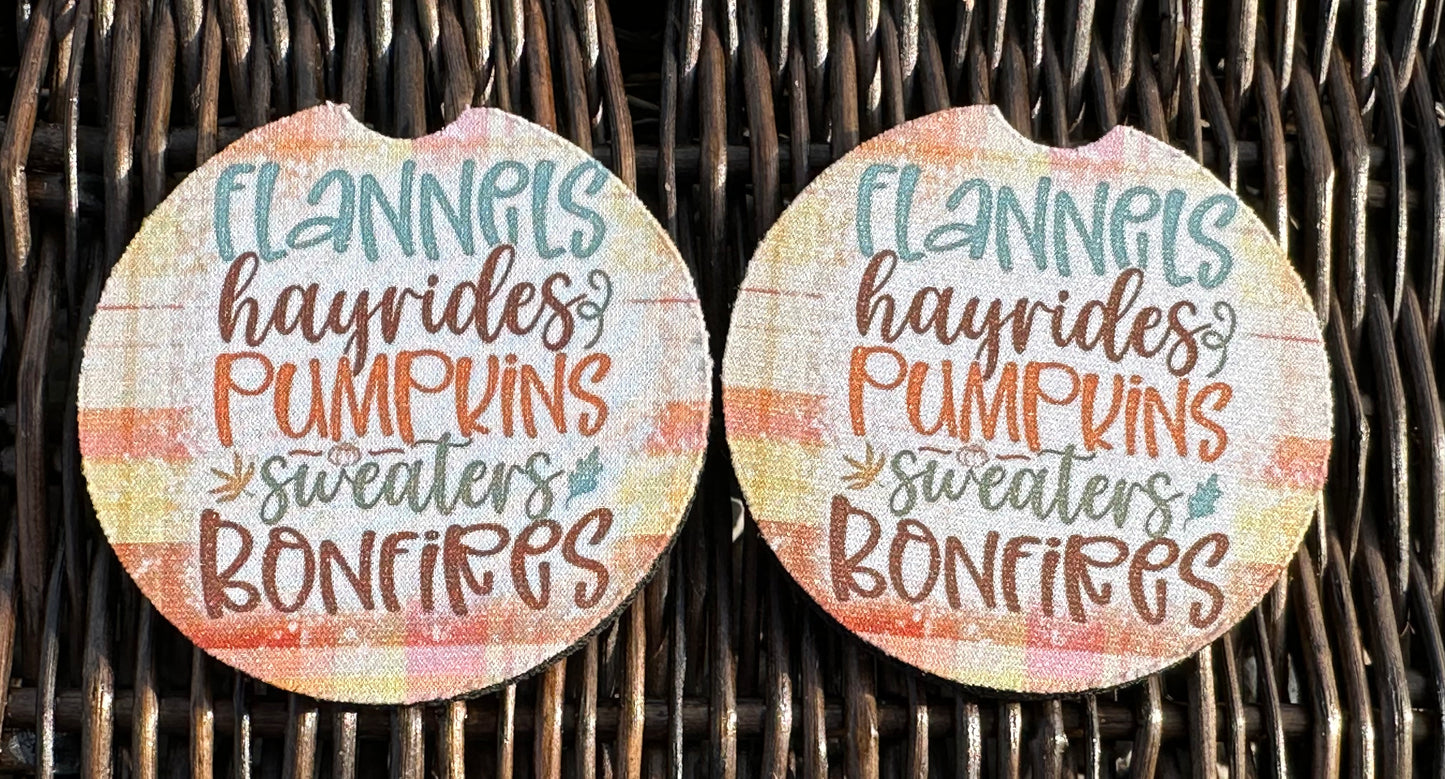 Flannels Hayrides Pumpkins Car Coasters