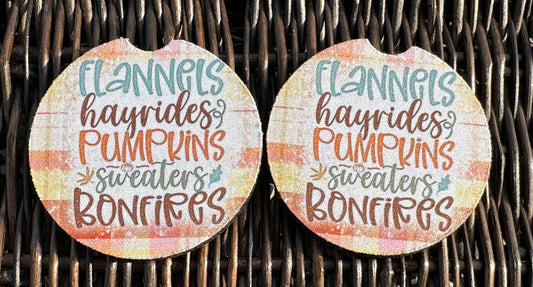 Flannels Hayrides Pumpkins Car Coasters