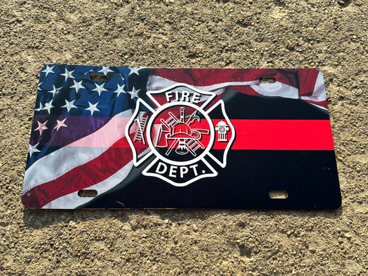Firefighter with Flag License Plate