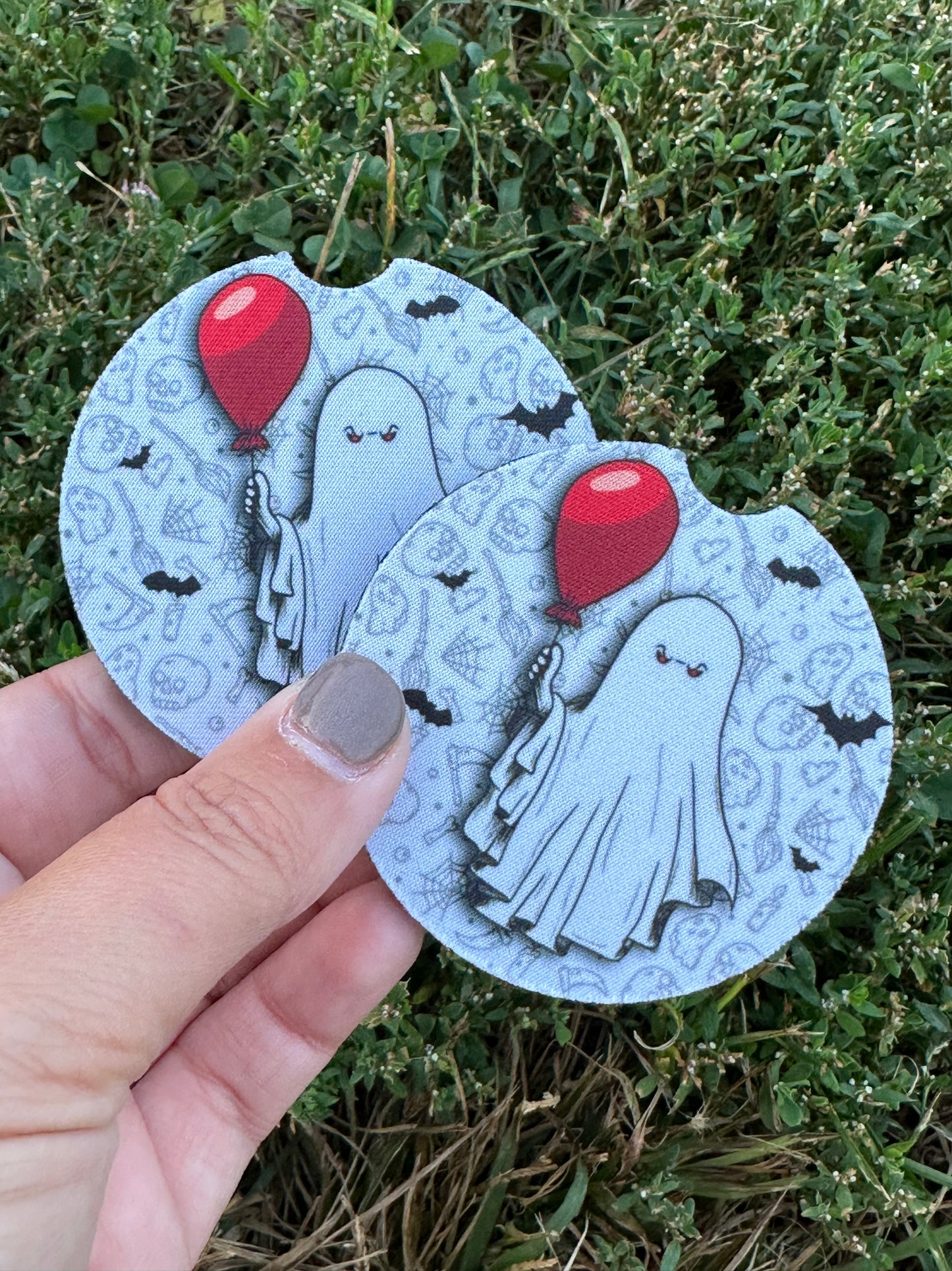 Ghost with Balloon Car Coasters