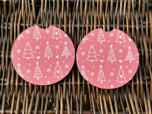 Pink Christmas Tree Car Coasters