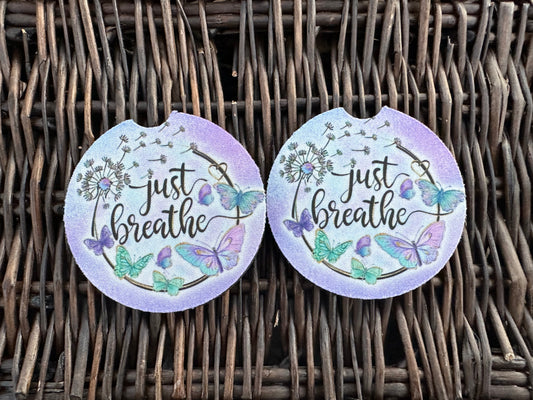 Just Breathe Circle Car Coasters