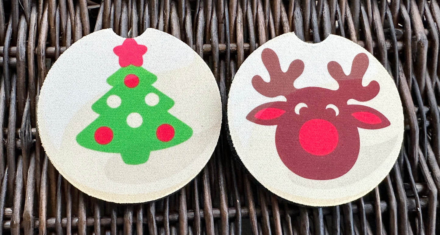 Reindeer & Christmas Tree Sugar Cookie Car Coasters