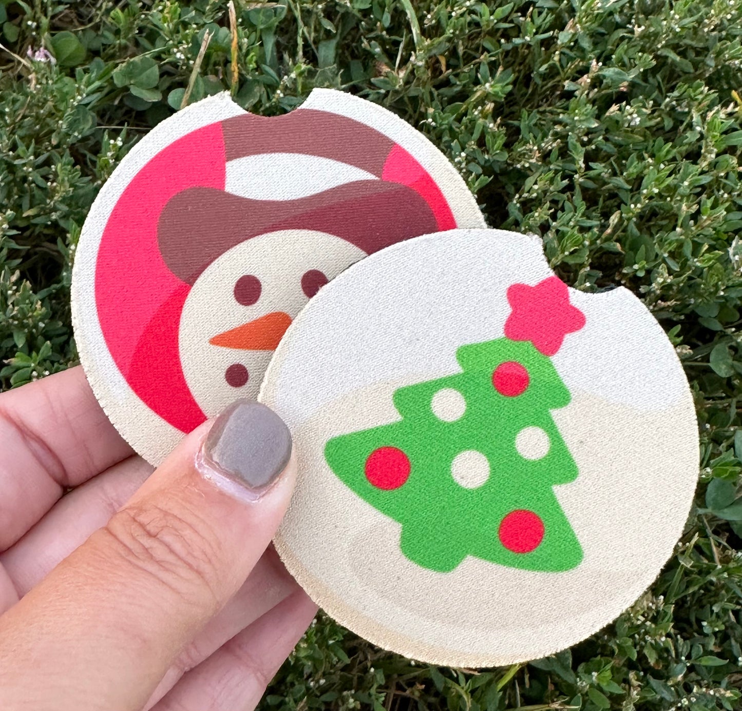 Snowman & Christmas Tree Sugar Cookie Car Coasters